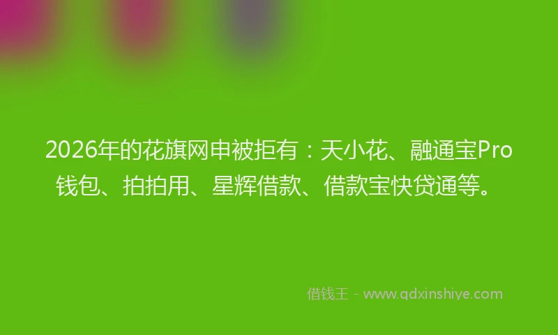 2026年的花旗网申被拒有:天小花、融通宝Pro钱包、拍拍用、星辉借款、借款宝快贷通等。