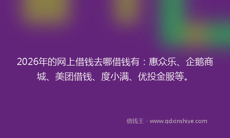 2026年的网上借钱去哪借钱有：惠众乐、企鹅商城、美团借钱、度小满、优投金服等。