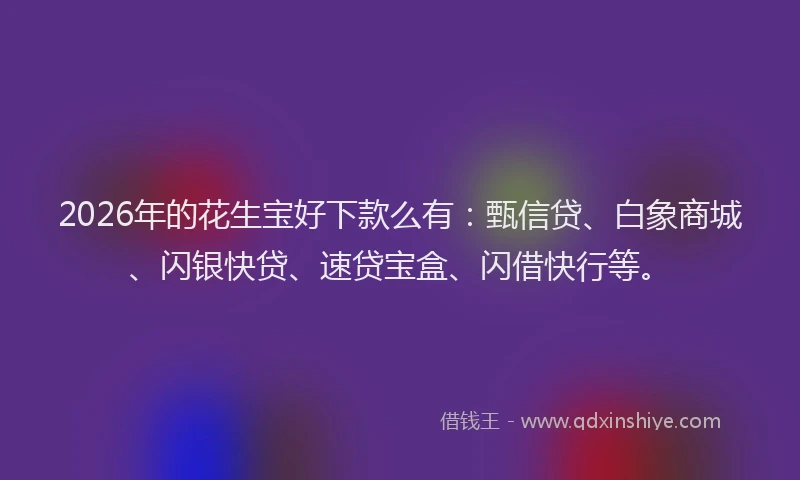 2026年的花生宝好下款么有:甄信贷、白象商城、闪银快贷、速贷宝盒、闪借快行等。
