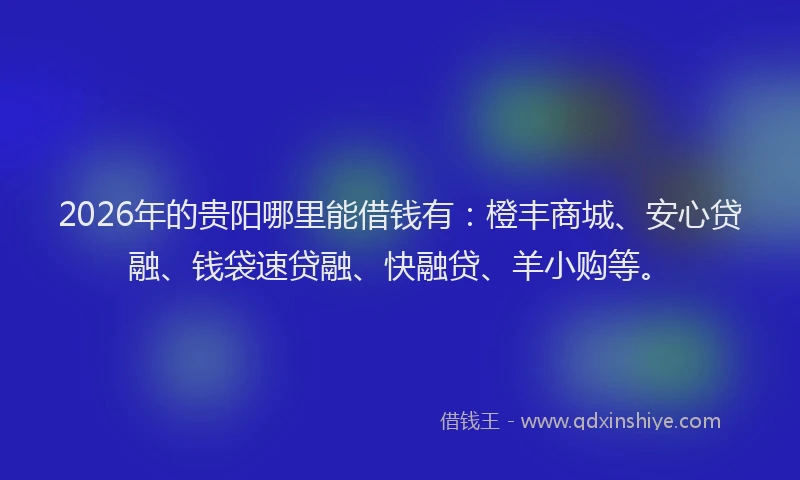 2026年的贵阳哪里能借钱有：橙丰商城、安心贷融、钱袋速贷融、快融贷、羊小购等。