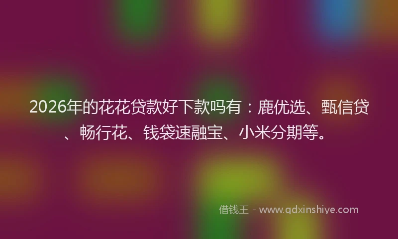 2026年的花花贷款好下款吗有：鹿优选、甄信贷、畅行花、钱袋速融宝、小米分期等。