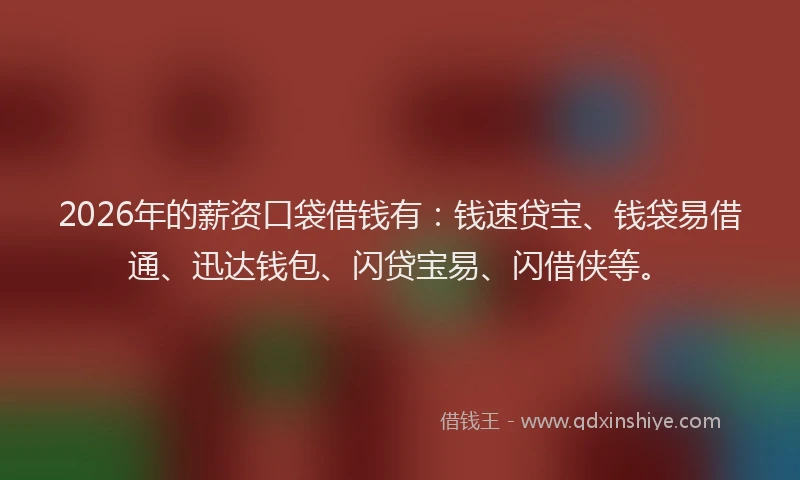 2026年的薪资口袋借钱有：钱速贷宝、钱袋易借通、迅达钱包、闪贷宝易、闪借侠等。