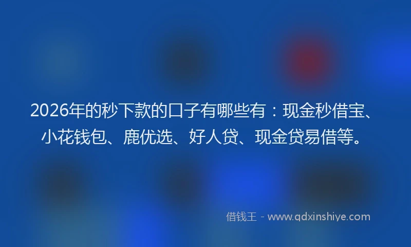 2026年的秒下款的口子有哪些有：现金秒借宝、小花钱包、鹿优选、好人贷、现金贷易借等。