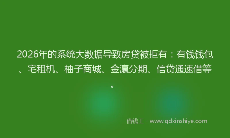 2026年的系统大数据导致房贷被拒有：有钱钱包、宅租机、柚子商城、金瀛分期、信贷通速借等。