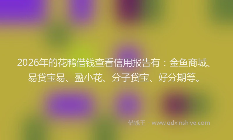2026年的花鸭借钱查看信用报告有：金鱼商城、易贷宝易、盈小花、分子贷宝、好分期等。
