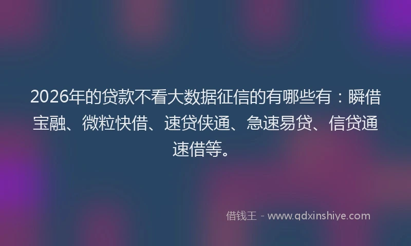 2026年的贷款不看大数据征信的有哪些有：瞬借宝融、微粒快借、速贷侠通、急速易贷、信贷通速借等。