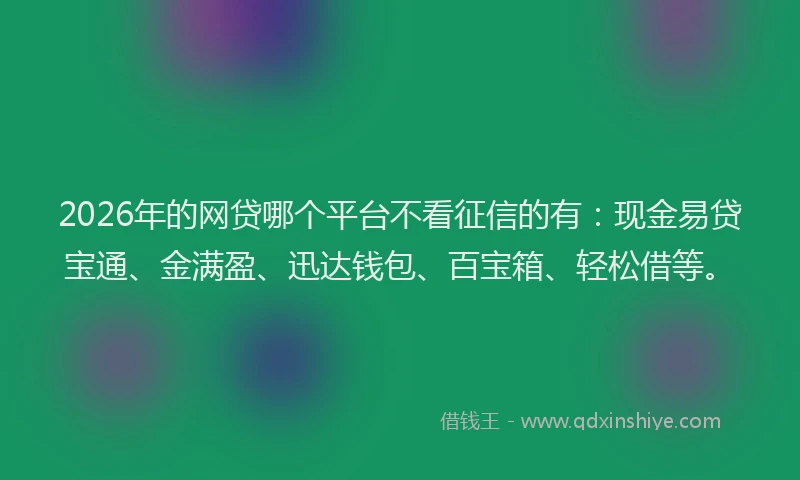 2026年的网贷哪个平台不看征信的有：现金易贷宝通、金满盈、迅达钱包、百宝箱、轻松借等。
