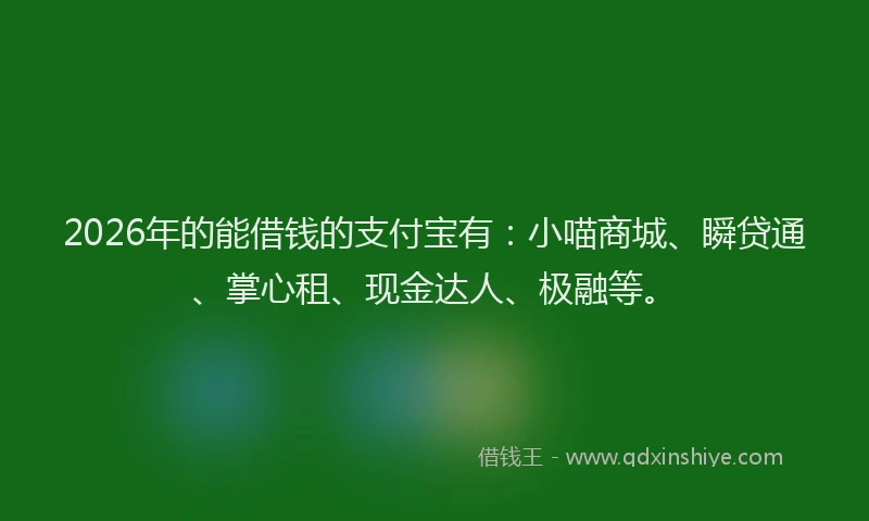 2026年的能借钱的支付宝有：小喵商城、瞬贷通、掌心租、现金达人、极融等。