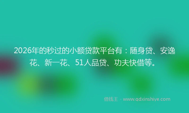 2026年的秒过的小额贷款平台有：随身贷、安逸花、新一花、51人品贷、功夫快借等。
