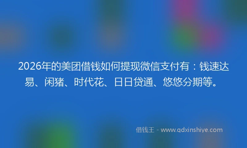 2026年的美团借钱如何提现微信支付有：钱速达易、闲猪、时代花、日日贷通、悠悠分期等。