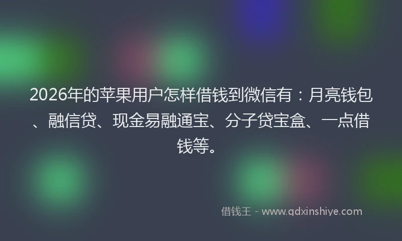 2026年的苹果用户怎样借钱到微信有:月亮钱包、融信贷、现金易融通宝、分子贷宝盒、一点借钱等。