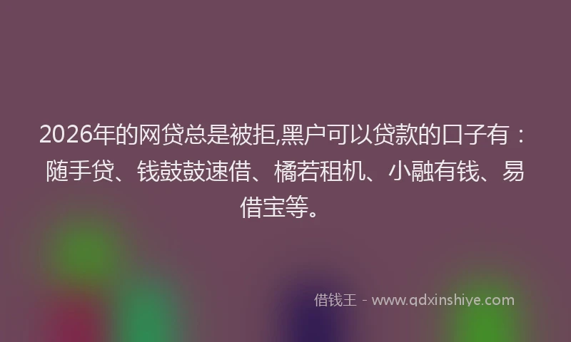 2026年的网贷总是被拒,黑户可以贷款的口子有:随手贷、钱鼓鼓速借、橘若租机、小融有钱、易借宝等。