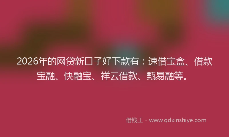 2026年的网贷新口子好下款有：速借宝盒、借款宝融、快融宝、祥云借款、甄易融等。