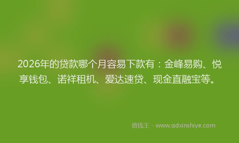 2026年的贷款哪个月容易下款有：金峰易购、悦享钱包、诺祥租机、爱达速贷、现金直融宝等。