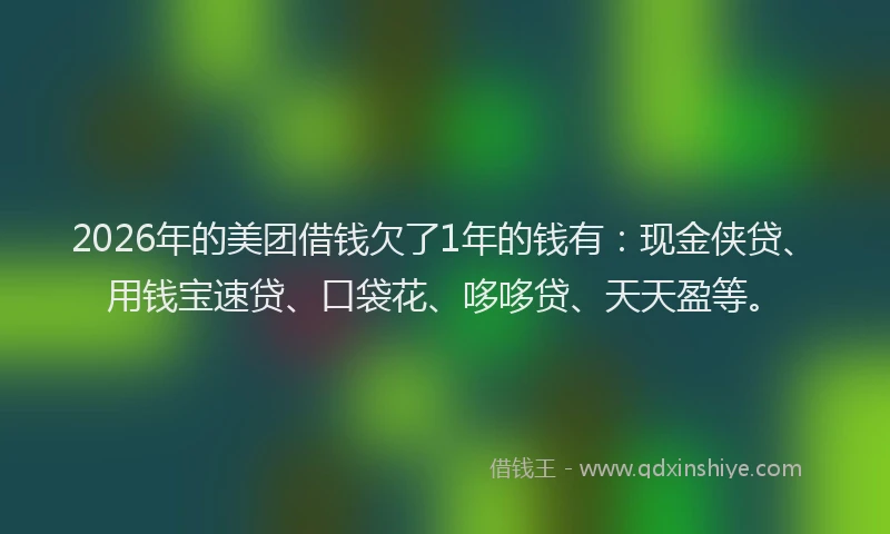 2026年的美团借钱欠了1年的钱有：现金侠贷、用钱宝速贷、口袋花、哆哆贷、天天盈等。