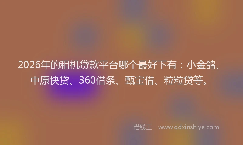2026年的租机贷款平台哪个最好下有：小金鸽、中原快贷、360借条、甄宝借、粒粒贷等。