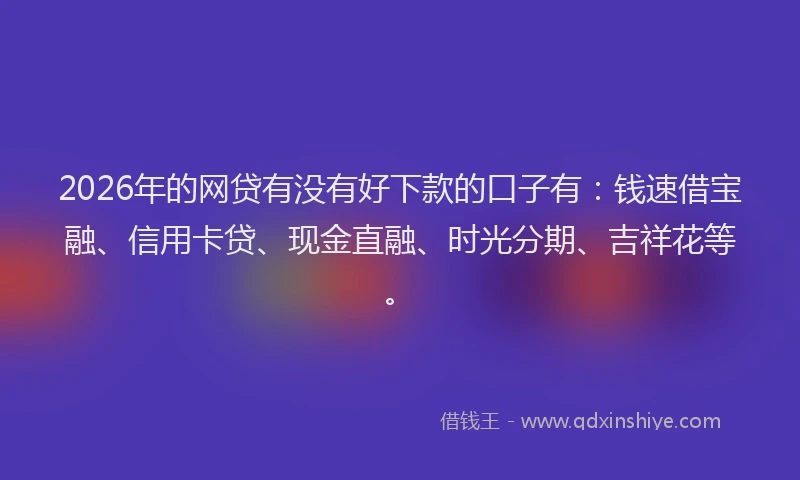 2026年的网贷有没有好下款的口子有：钱速借宝融、信用卡贷、现金直融、时光分期、吉祥花等。