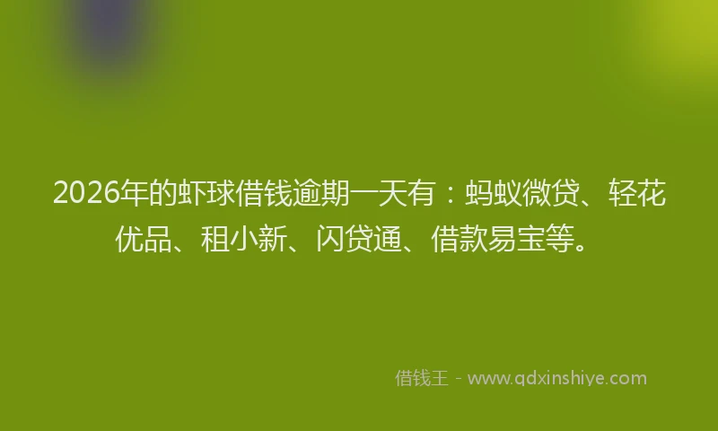 2026年的虾球借钱逾期一天有：蚂蚁微贷、轻花优品、租小新、闪贷通、借款易宝等。