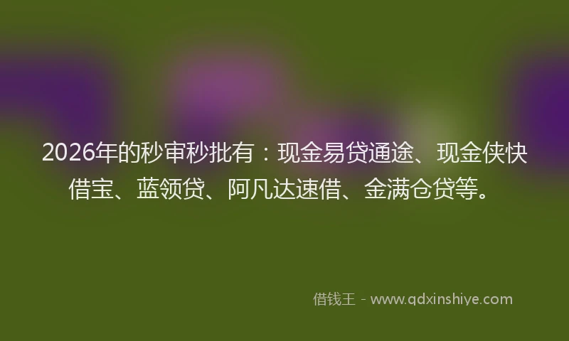 2026年的秒审秒批有：现金易贷通途、现金侠快借宝、蓝领贷、阿凡达速借、金满仓贷等。