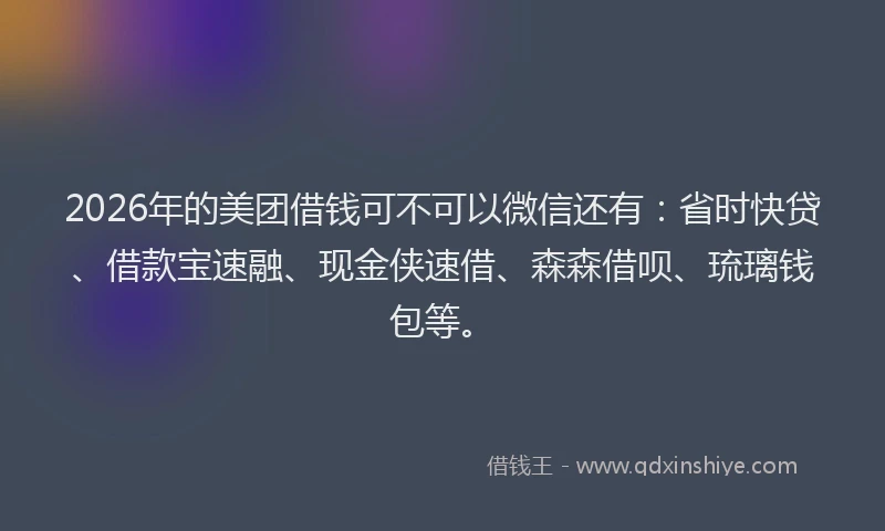 2026年的美团借钱可不可以微信还有：省时快贷、借款宝速融、现金侠速借、森森借呗、琉璃钱包等。
