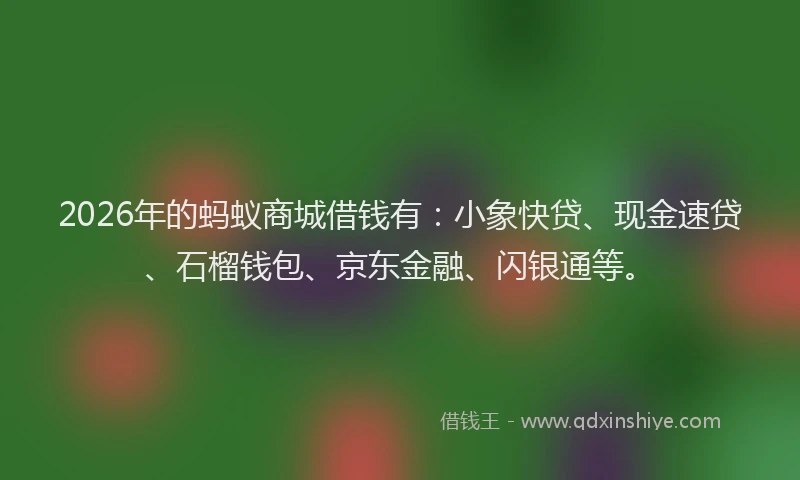 2026年的蚂蚁商城借钱有：小象快贷、现金速贷、石榴钱包、京东金融、闪银通等。