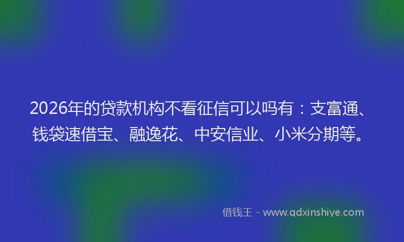 2026年的贷款机构不看征信可以吗有：支富通、钱袋速借宝、融逸花、中安信业、小米分期等。