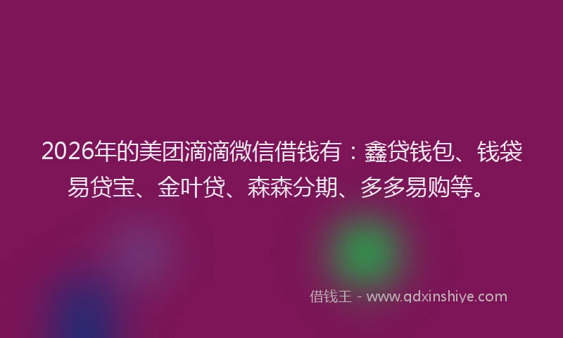 2026年的美团滴滴微信借钱有：鑫贷钱包、钱袋易贷宝、金叶贷、森森分期、多多易购等。