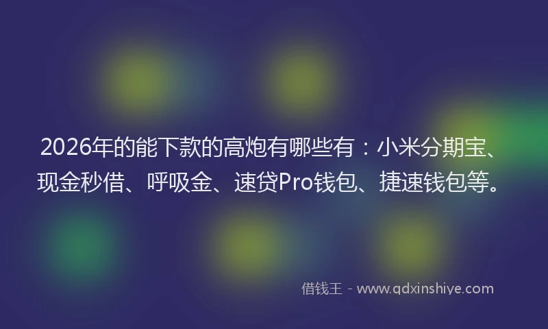 2026年的能下款的高炮有哪些有：小米分期宝、现金秒借、呼吸金、速贷Pro钱包、捷速钱包等。