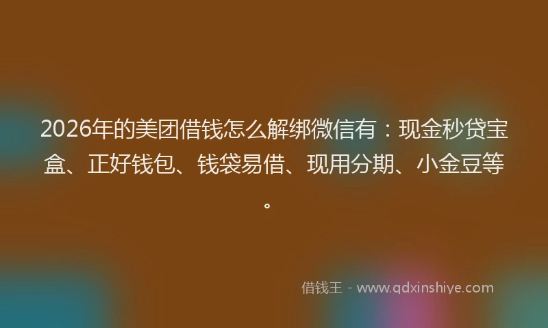 2026年的美团借钱怎么解绑微信有：现金秒贷宝盒、正好钱包、钱袋易借、现用分期、小金豆等。