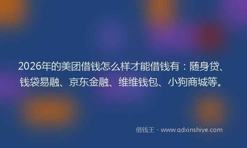 2026年的美团借钱怎么样才能借钱有：随身贷、钱袋易融、京东金融、维维钱包、小狗商城等。