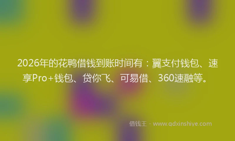 2026年的花鸭借钱到账时间有：翼支付钱包、速享Pro+钱包、贷你飞、可易借、360速融等。