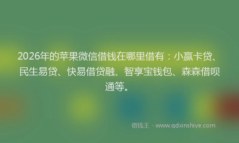 2026年的苹果微信借钱在哪里借有：小赢卡贷、民生易贷、快易借贷融、智享宝钱包、森森借呗通等。