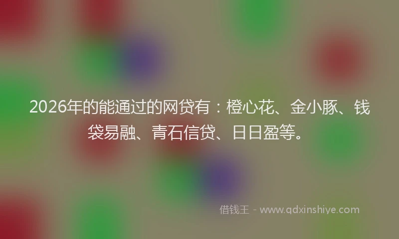2026年的能通过的网贷有：橙心花、金小豚、钱袋易融、青石信贷、日日盈等。