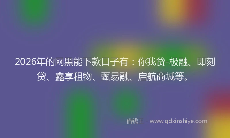 2026年的网黑能下款口子有：你我贷-极融、即刻贷、鑫享租物、甄易融、启航商城等。