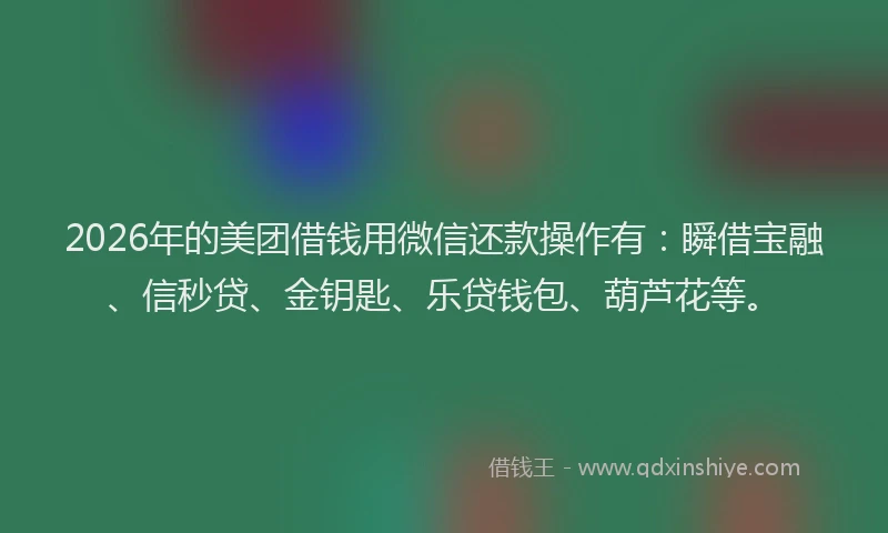 2026年的美团借钱用微信还款操作有:瞬借宝融、信秒贷、金钥匙、乐贷钱包、葫芦花等。