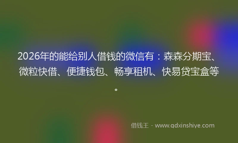 2026年的能给别人借钱的微信有：森森分期宝、微粒快借、便捷钱包、畅享租机、快易贷宝盒等。