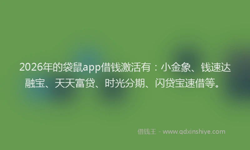 2026年的袋鼠app借钱激活有：小金象、钱速达融宝、天天富贷、时光分期、闪贷宝速借等。