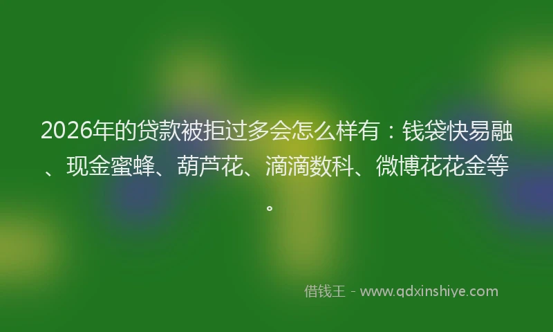 2026年的贷款被拒过多会怎么样有：钱袋快易融、现金蜜蜂、葫芦花、滴滴数科、微博花花金等。