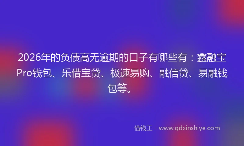 2026年的负债高无逾期的口子有哪些有:鑫融宝Pro钱包、乐借宝贷、极速易购、融信贷、易融钱包等。