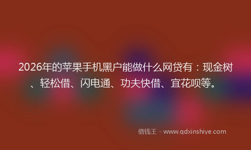 2026年的苹果手机黑户能做什么网贷有：现金树、轻松借、闪电通、功夫快借、宜花呗等。