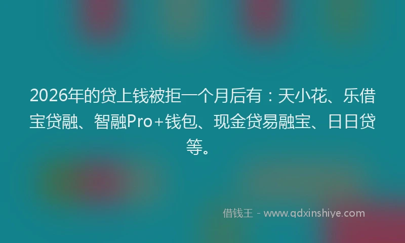 2026年的贷上钱被拒一个月后有：天小花、乐借宝贷融、智融Pro+钱包、现金贷易融宝、日日贷等。