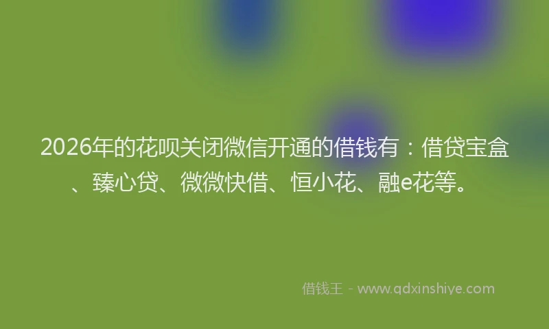 2026年的花呗关闭微信开通的借钱有：借贷宝盒、臻心贷、微微快借、恒小花、融e花等。