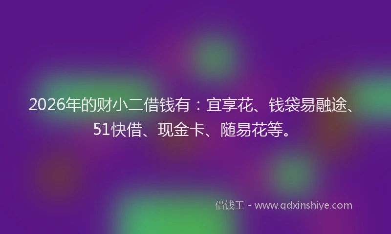 2026年的财小二借钱有：宜享花、钱袋易融途、51快借、现金卡、随易花等。