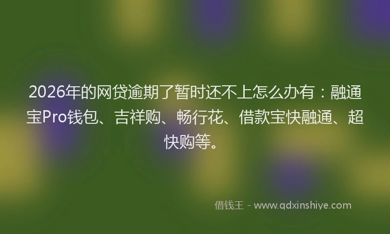 2026年的网贷逾期了暂时还不上怎么办有：融通宝Pro钱包、吉祥购、畅行花、借款宝快融通、超快购等。