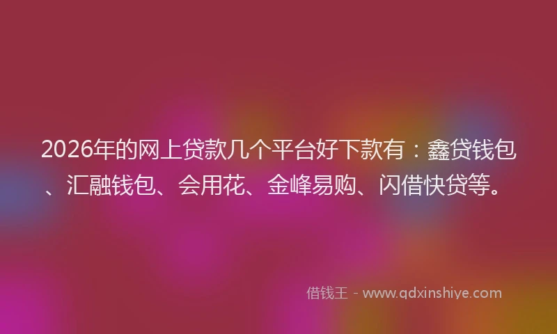 2026年的网上贷款几个平台好下款有：鑫贷钱包、汇融钱包、会用花、金峰易购、闪借快贷等。