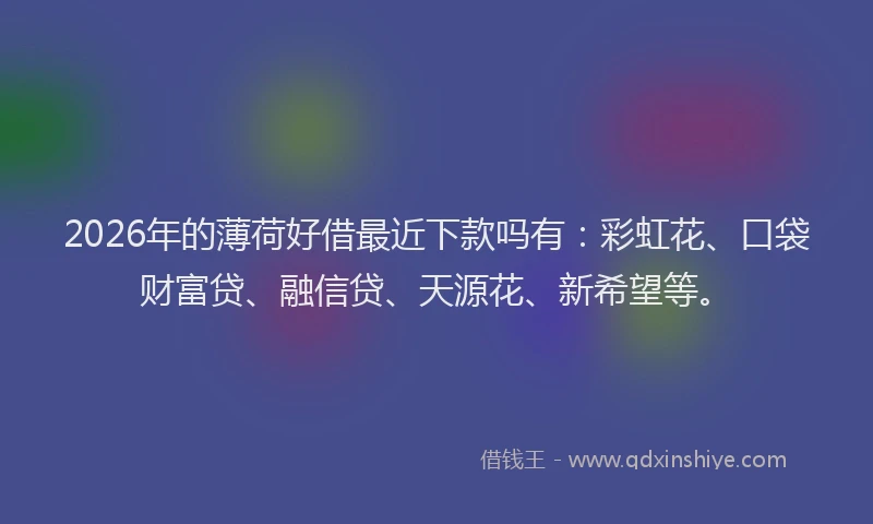 2026年的薄荷好借最近下款吗有：彩虹花、口袋财富贷、融信贷、天源花、新希望等。