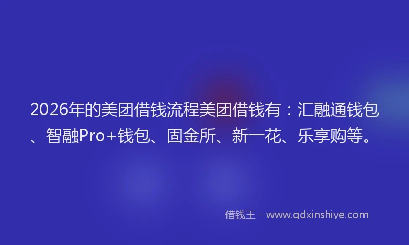2026年的美团借钱流程美团借钱有:汇融通钱包、智融Pro+钱包、固金所、新一花、乐享购等。