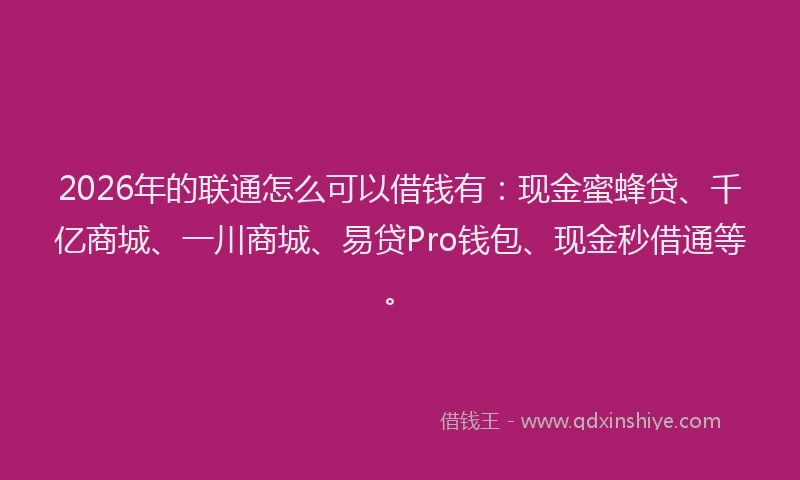 2026年的联通怎么可以借钱有：现金蜜蜂贷、千亿商城、一川商城、易贷Pro钱包、现金秒借通等。