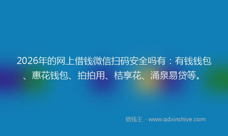 2026年的网上借钱微信扫码安全吗有:有钱钱包、惠花钱包、拍拍用、桔享花、涌泉易贷等。