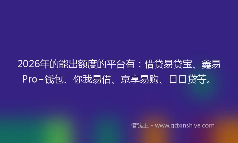 2026年的能出额度的平台有：借贷易贷宝、鑫易Pro+钱包、你我易借、京享易购、日日贷等。